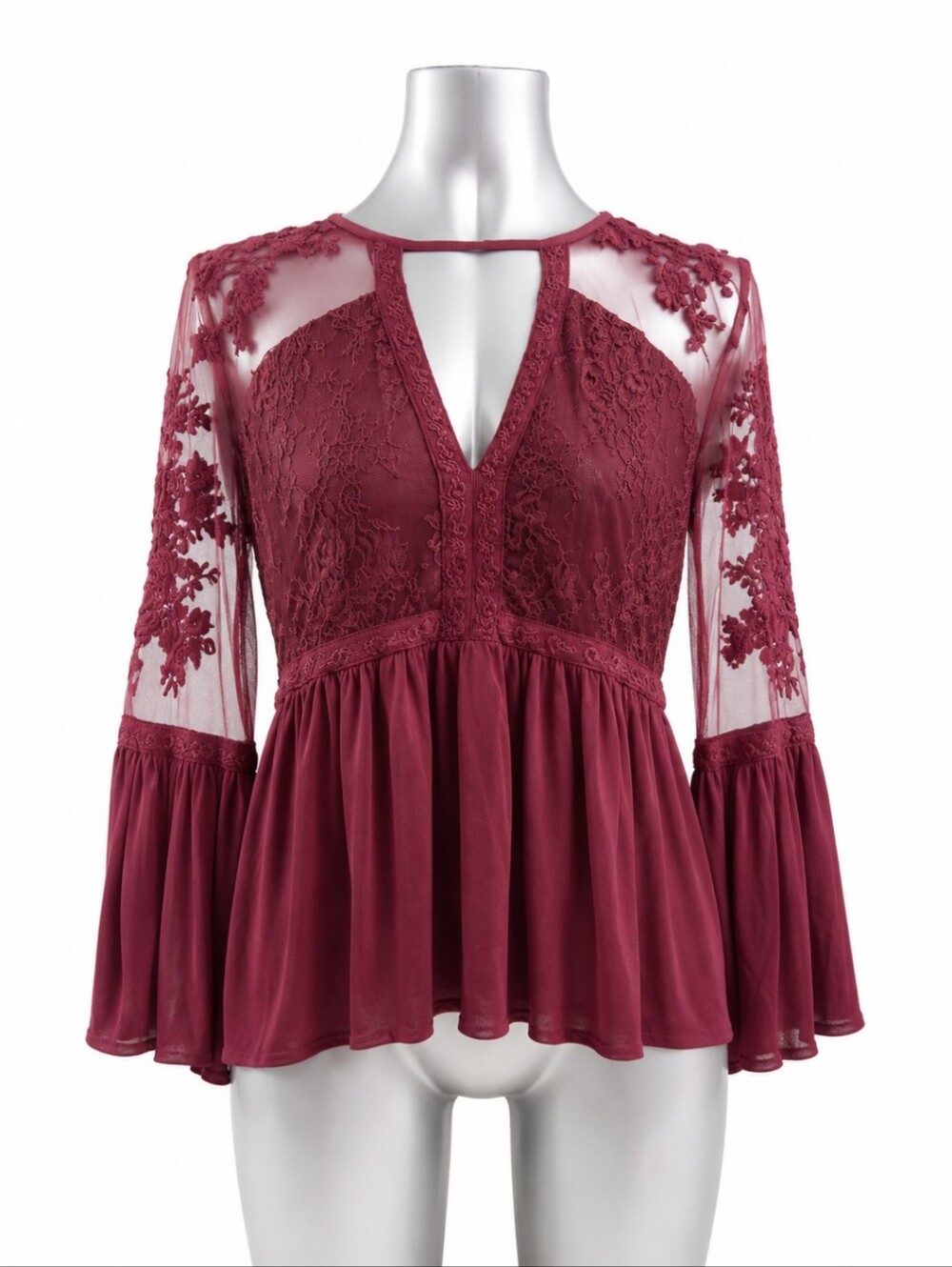 American Eagle Outfitters Burgundy Romantic Lace Boho Top XL EUC - Picture 2 of 7